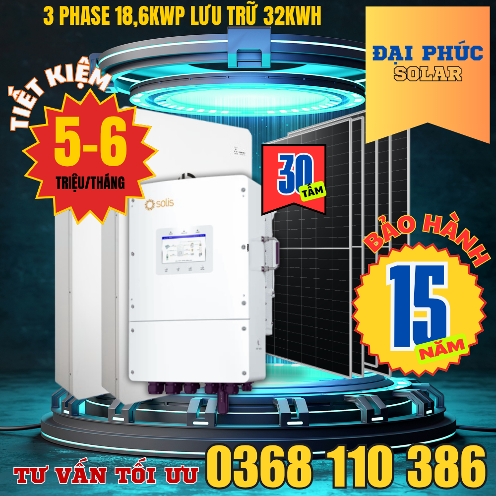 trọn gói điện mặt trời 3 phase có lưu trữ tiết kiệm từ 5 đến 6 triệu một tháng