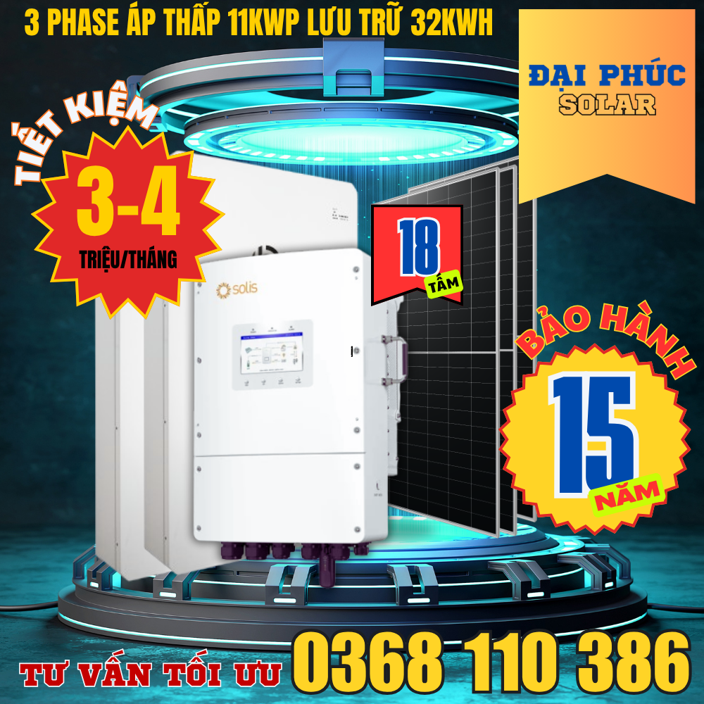 trọn gói điện mặt trời 3 phase có lưu trữ tiết kiệm 3 đến 4 triệu mỗi tháng