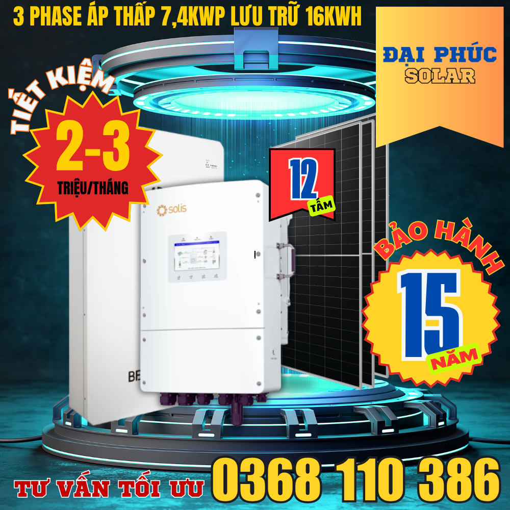 trọn gói điện mặt trời 3 phase lưu trữ 16kwh tiết kiệm 2 đến 3 triệu mỗi tháng